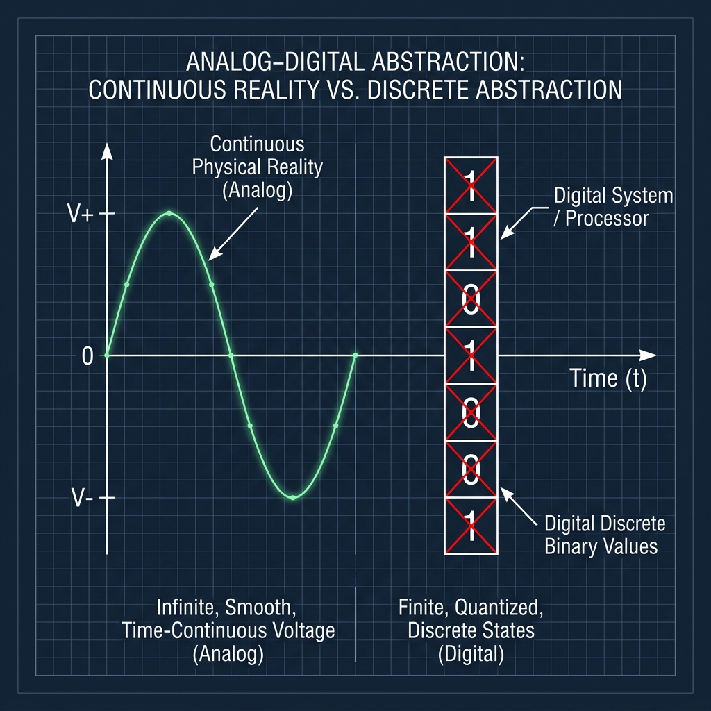 Continuous physical waveforms vs discrete computer states