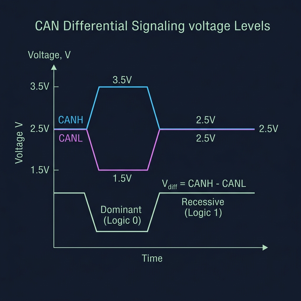 Differential Voltage Levels: Dominant vs Recessive on CANH and CANL
