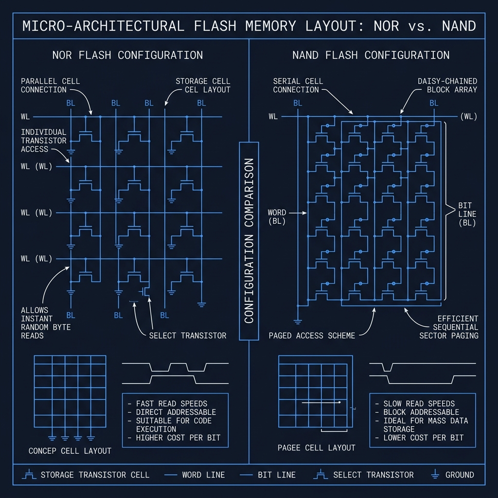NOR parallel vs NAND serial micro-architectural layouts